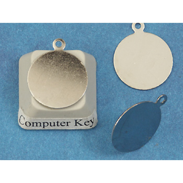 14mm round disc, nickel colour, one loop