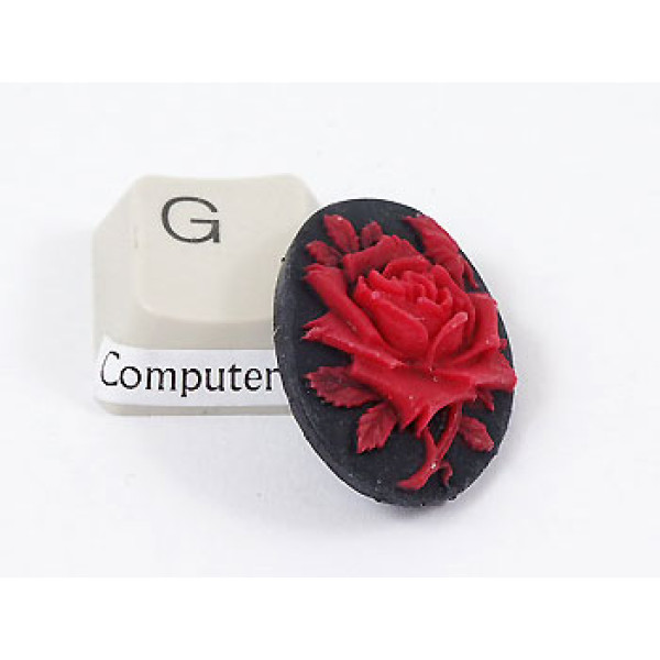 25x18mm Black with Red Rose portrait cameo