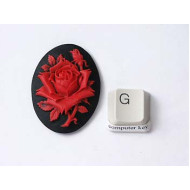 BACK IN STOCK: 40x30mm Black with Red Rose portrait cameo