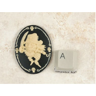 END OF STOCK CLEARANCE: 40x30mm Black with Ivory Pegleg Pirate portrait cameo