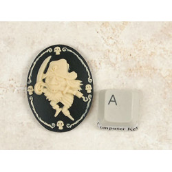 END OF STOCK CLEARANCE: 40x30mm Black with Ivory Pegleg Pirate portrait cameo