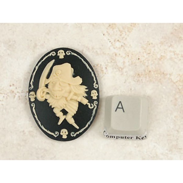 END OF STOCK CLEARANCE: 40x30mm Black with Ivory Pegleg Pirate portrait cameo
