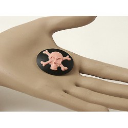 40x30mm Black with Pink Skull and Crossbones portrait cameo