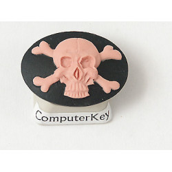 25x18mm Black with Pink Skull and Crossbones cameo (landscape view)