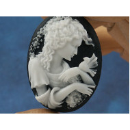 40x30mm Black with White Maiden with Bird portrait cameo