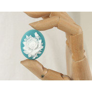 40x30mm Teal with White Rose portrait cameo
