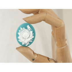 40x30mm Teal with White Rose portrait cameo