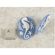 40x30mm Blue with White Seahorse portrait cameo, budget