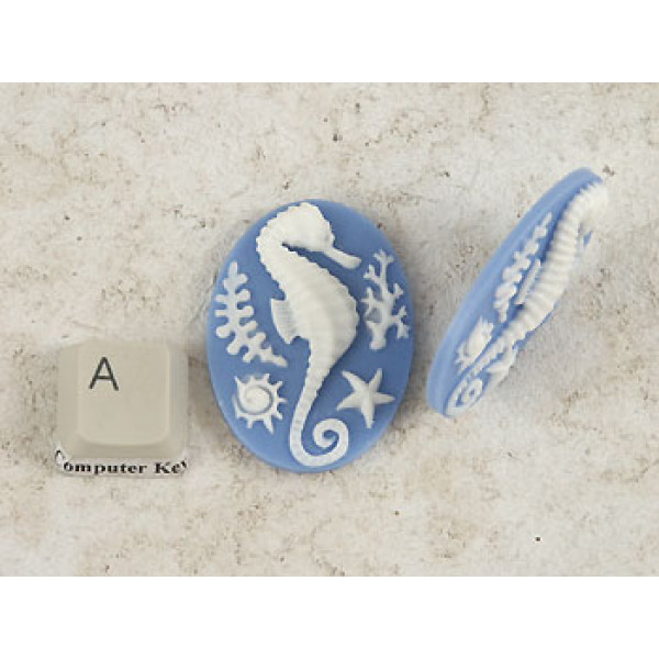 40x30mm Blue with White Seahorse portrait cameo, budget