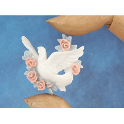 BULK PACK 50 Resin cabochon, White Snow Bird with flowers, 35x36mm