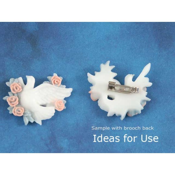 Resin cabochon, White Snow Bird with flowers, 35x36mm, each
