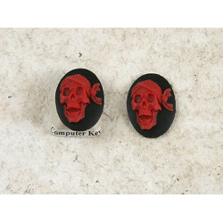 25x18mm Black with Red Pirate skull portrait cameo