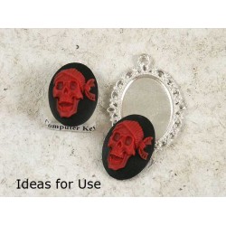 25x18mm Black with Red Pirate skull portrait cameo