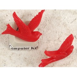 Resin Cabochon, Bird, 26mm, Red