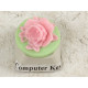 18mm Green with Pink Flower Rose round cameo, bag of 5