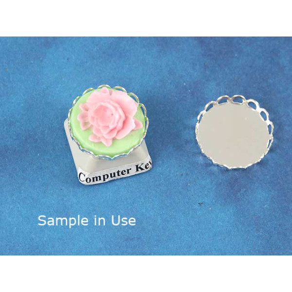 18mm Green with Pink Flower Rose round cameo, bag of 5