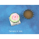18mm Green with Pink Flower Rose round cameo, bag of 5