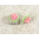 18mm Green with Pink Flower Rose round cameo, bag of 5