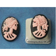 18x13mm Left/Right Black with Pink Lolita skeleton cameos, pair