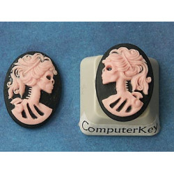 18x13mm Left/Right Black with Pink Lolita skeleton cameos, pair