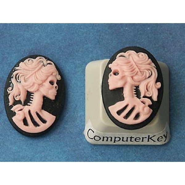 18x13mm Left/Right Black with Pink Lolita skeleton cameos, pair