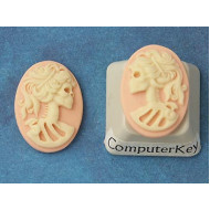 18x13mm Left/Right Pink with Ivory Lolita skeleton cameos, pair