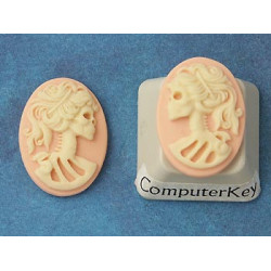 18x13mm Left/Right Pink with Ivory Lolita skeleton cameos, pair