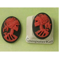 18x13mm Left/Right Black with Red Lolita skeleton cameos, pair