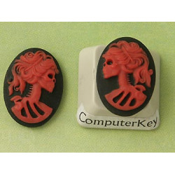 18x13mm Left/Right Black with Red Lolita skeleton cameos, pair