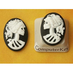 18x13mm Left/Right Black with White Lolita skeleton cameos, pair