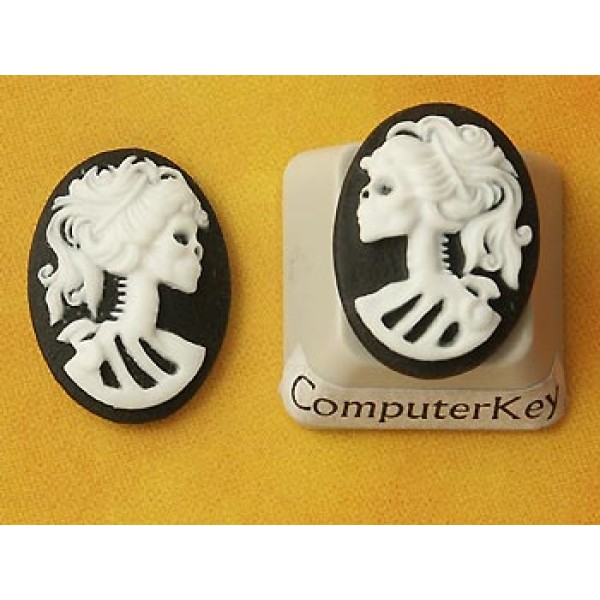 18x13mm Left/Right Black with White Lolita skeleton cameos, pair