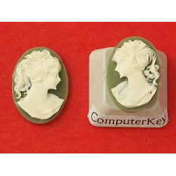 18x13mm Left/Right Green with Ivory Lady cameos, pair