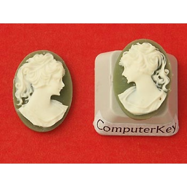 18x13mm Left/Right Green with Ivory Lady cameos, pair