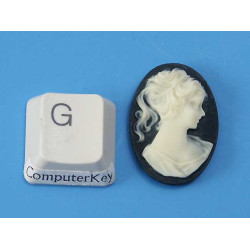 25x18mm Black with pale Ivory Lady with ponytail cameo