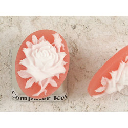23x17mm Coral with White Rose, cameo