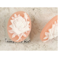 23x17mm Peach with White Rose, cameo