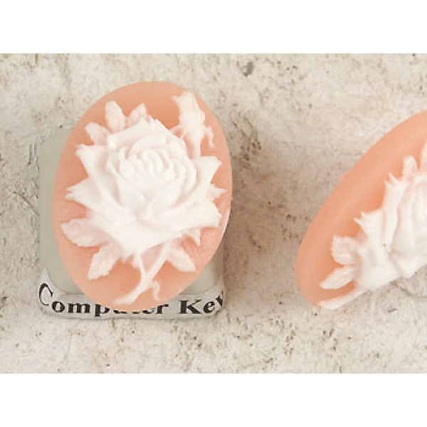 23x17mm Peach with White Rose, cameo