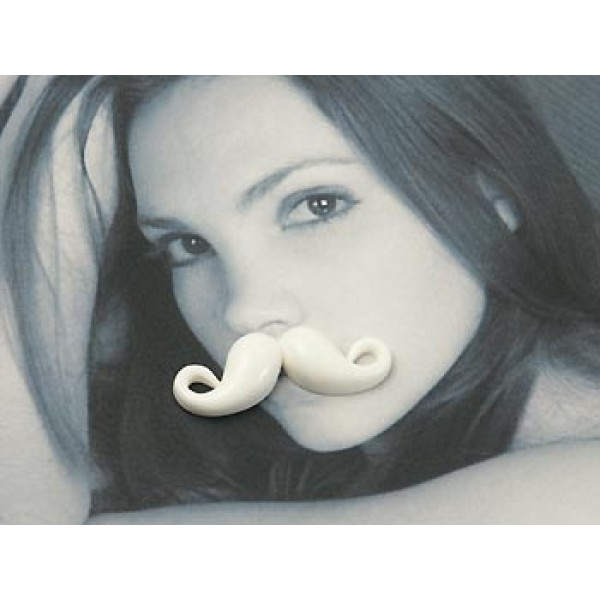 Resin Cabochon, Moustache, White, 37mm, each