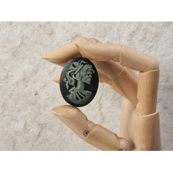 40x30mm Black with Grey Lolita lady skeleton portrait cameo