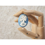 40x30mm Blue with White Lolita lady skeleton portrait cameo