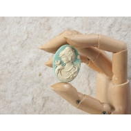 40x30mm Sea-green with Ivory Maiden with Bird portrait cameo