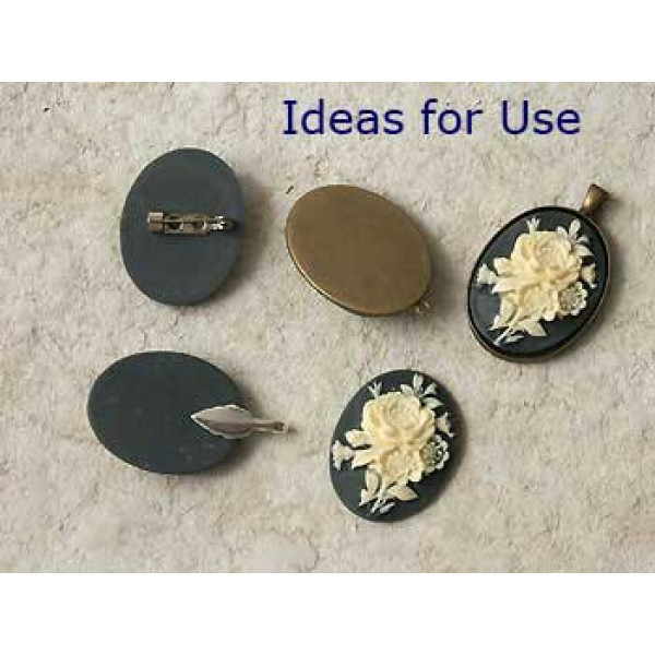 39x30mm Dark Grey with Ivory Flower cameo