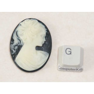40x30mm Black with Ivory Lady with ponytail portrait cameo