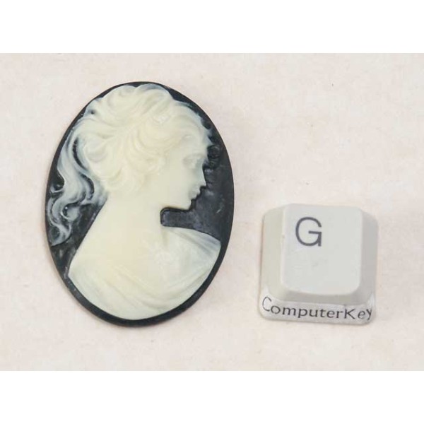 40x30mm Black with Ivory Lady with ponytail portrait cameo