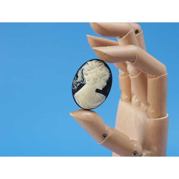 40x30mm Black with Ivory Lady with ponytail portrait cameo