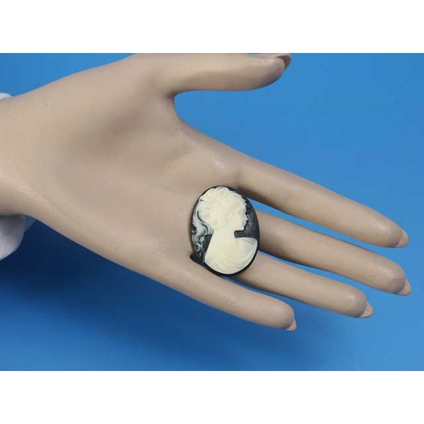 40x30mm Black with Ivory Lady with ponytail portrait cameo