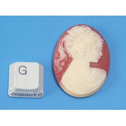 40x30mm Carnelian with Ivory Lady with ponytail portrait cameo
