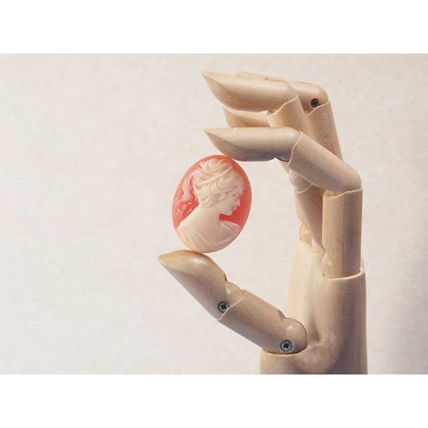 40x30mm Carnelian with Ivory Lady with ponytail portrait cameo