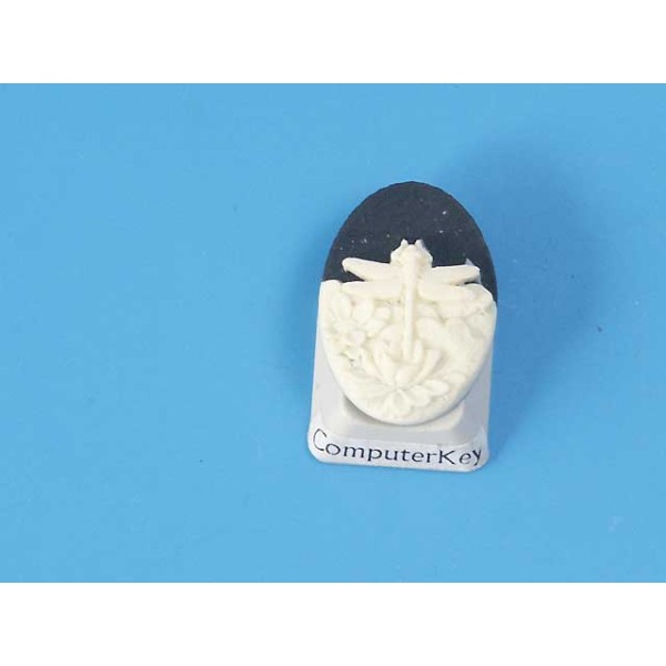 25x18mm Black with Ivory Dragonfly and Waterlily portrait cameo