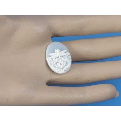 25x18mm Blue with White Dragonfly and Waterlily portrait cameo